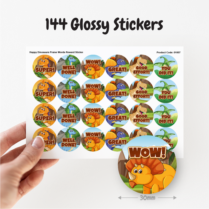 Happy Dinosaurs Praise Words Reward Stickers