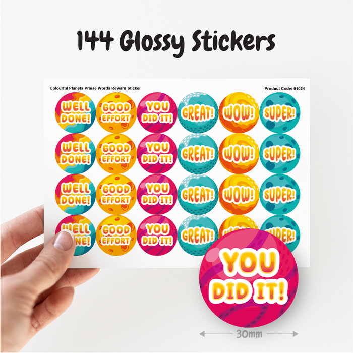 Colourful Planets Praise Words Reward Stickers