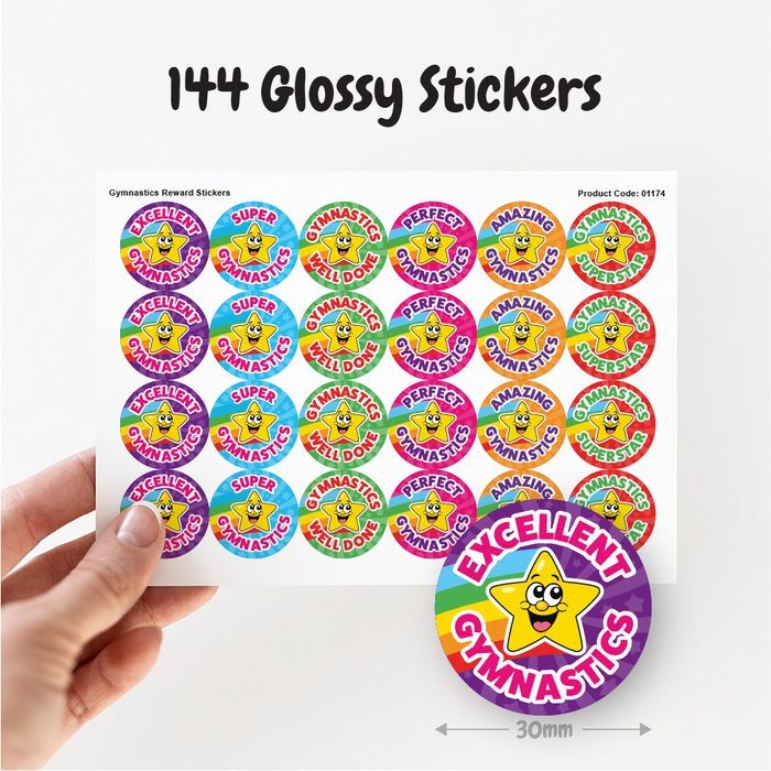 144 Gymnastics Superstar Rainbow Reward Stickers for Gymnastics Teachers and Coaches 30mm