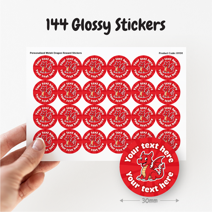 144 Personalised Welsh Dragon Reward Stickers