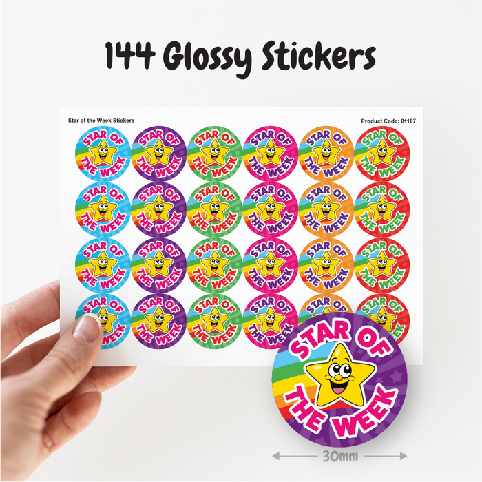 144 Star of the Week Superstar Rainbow Reward Stickers for School Teachers and Parents 30mm