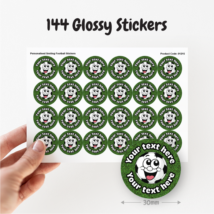 144 Personalised Smiling Football Reward Stickers