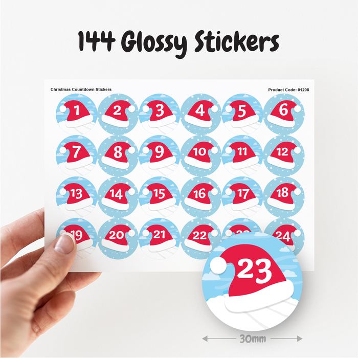 Christmas Hat Countdown Advent Number Stickers