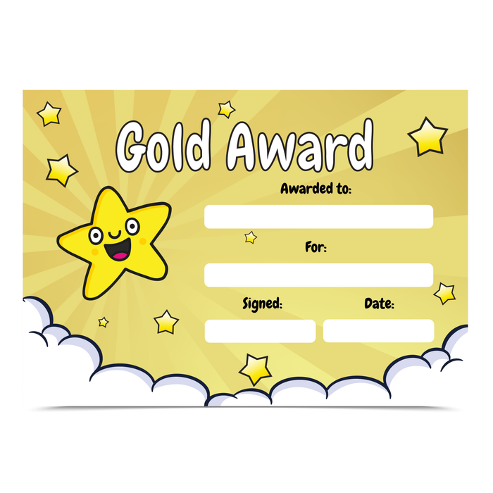 20 Gold Award Reward Certificates (A5)