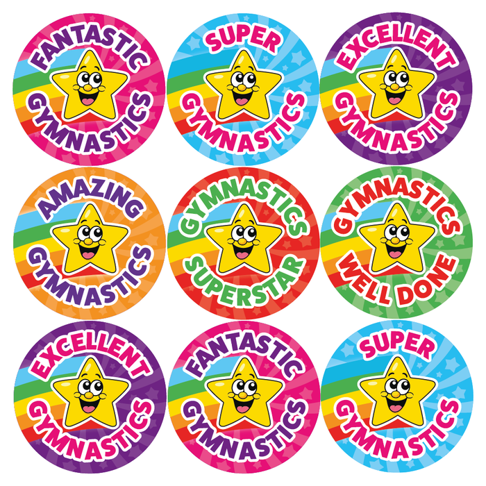 144 Gymnastics Superstar Rainbow Reward Stickers for Gymnastics Teachers and Coaches 30mm