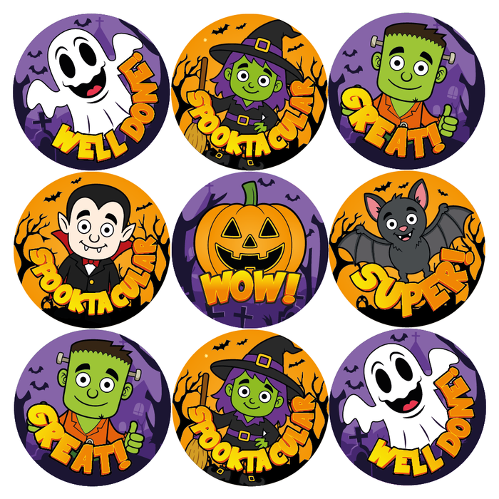 Halloween Characters Praise Words Reward Stickers