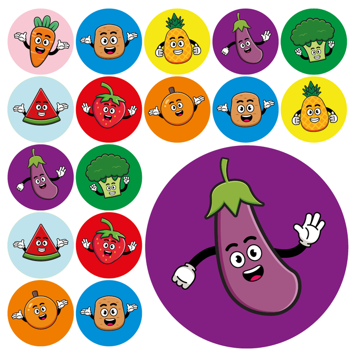 Mini Happy Fruit and Veg Reward Stickers (10mm)