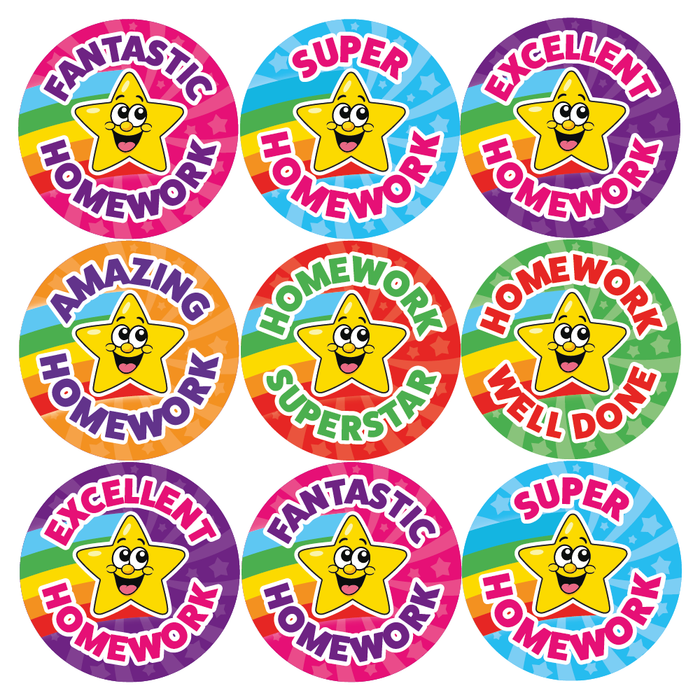 144 Homework Superstar Rainbow Reward Stickers for School Teachers 30mm