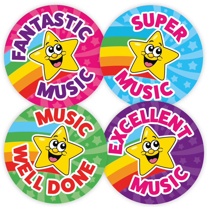 144 Music Superstar Rainbow Reward Stickers for Music Teachers and Tutors 30mm