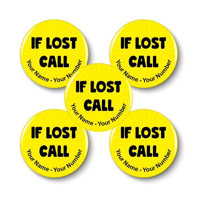 Personalised If Lost Call Badges (10 Badges - 38mm)