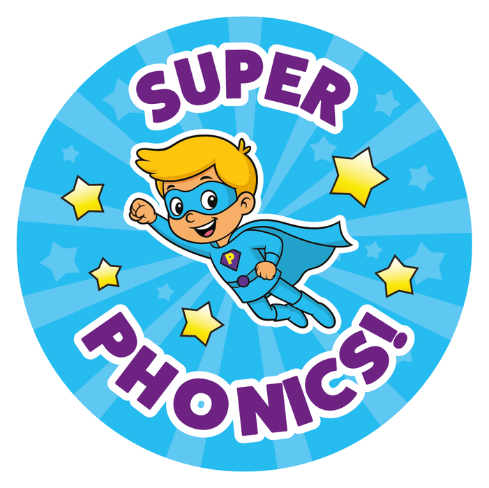 144 Superhero Phonics Reward Stickers for School Teachers, Parents and Nursery 30mm