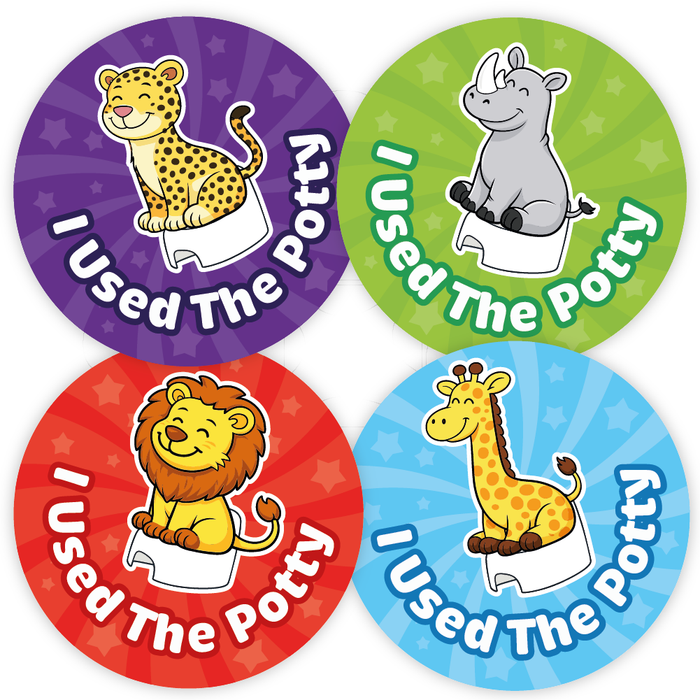 144 Cute Safari Animals Potty Training Reward Stickers for Parents, Child Minders and Nurseries 30mm