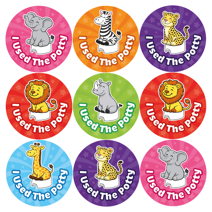 144 Cute Safari Animals Potty Training Reward Stickers for Parents, Child Minders and Nurseries 30mm