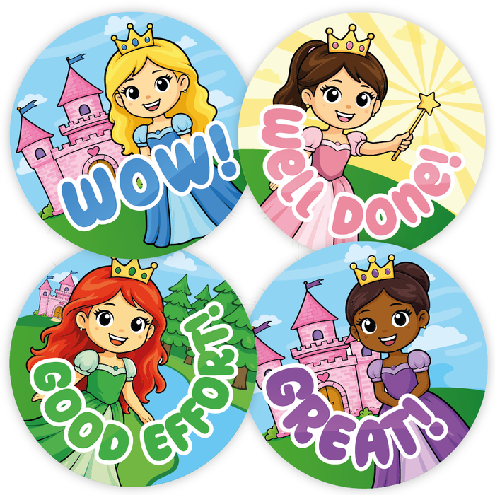 144 Princess Praise Words Reward Stickers for School Teachers, Parents and Nursery 30mm