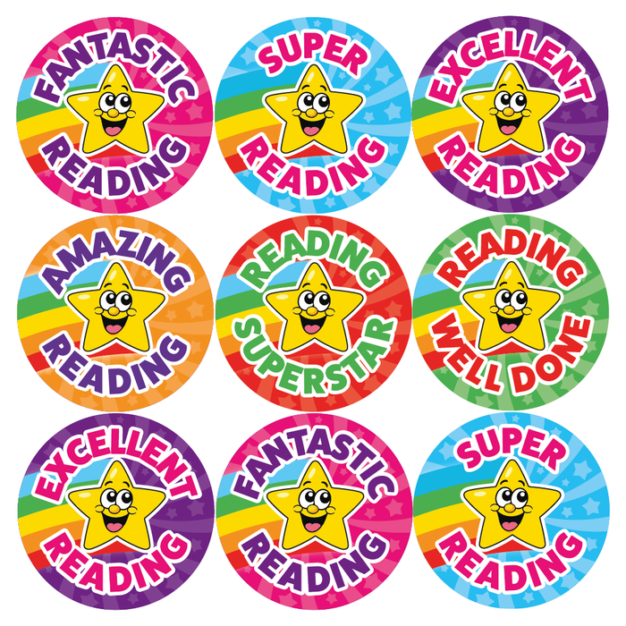 144 Reading Superstar Rainbow Reward Stickers for School Teachers and Parents 30mm