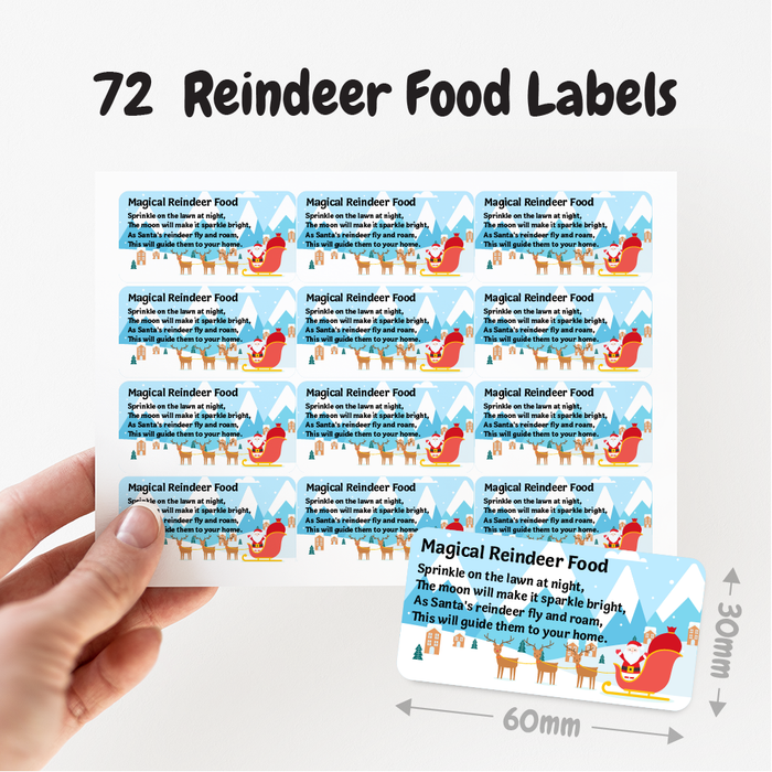 Reindeer Food Labels 60mm x 30mm, 72 Stickers