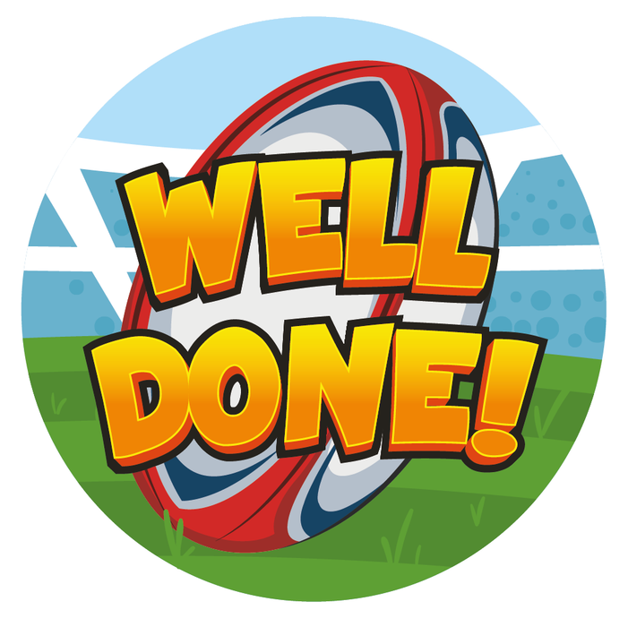 144 Rugby Ball Praise Words Reward Stickers for PE Teachers and Rugby Coaches 30mm