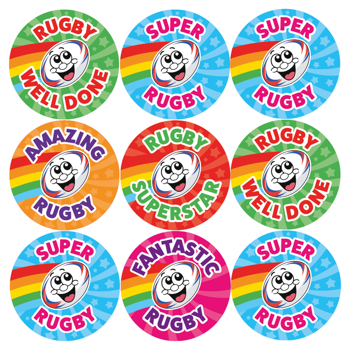 48 Smiling Rugby Reward Stickers for PE Teachers and Coaches 30mm