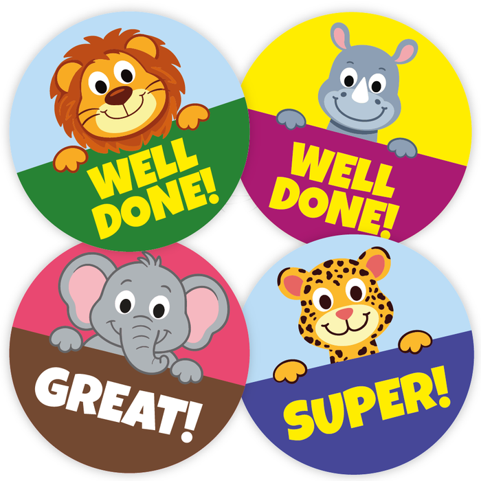 48 Cute Safari Animals Reward Stickers