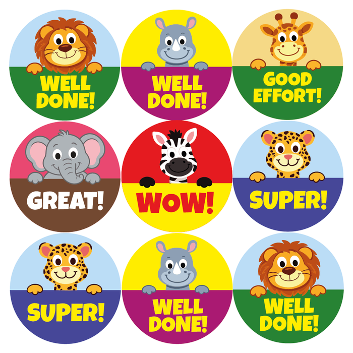 48 Cute Safari Animals Reward Stickers
