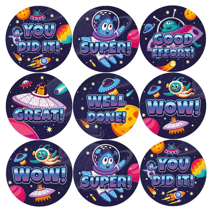 Happy Alien Praise Words Space Reward Stickers