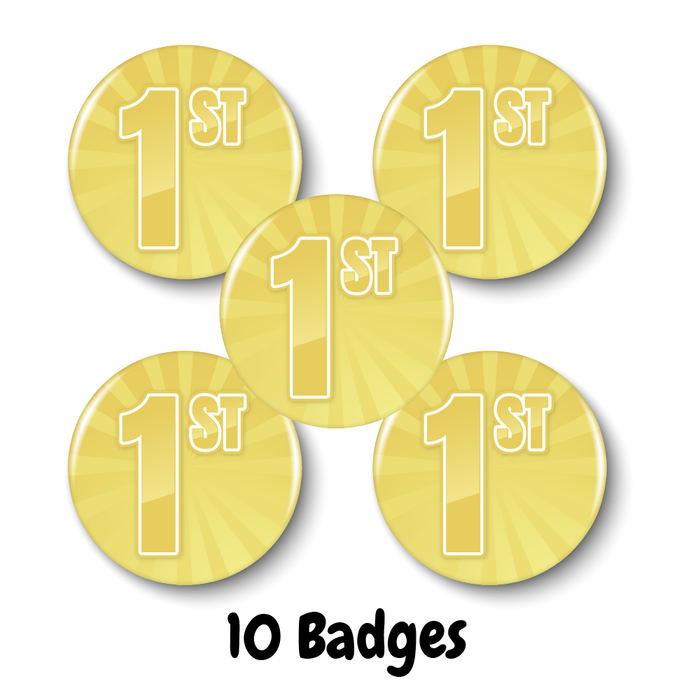 10 Gold 1st Place Sports Day Reward Badges (38mm)