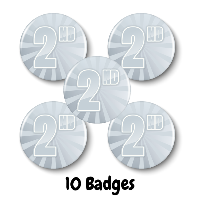 10 Silver 2nd Place Sports Day Reward Badges (38mm)