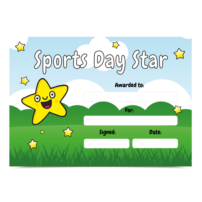 30 Sports Day Star Reward Certificates (A5)