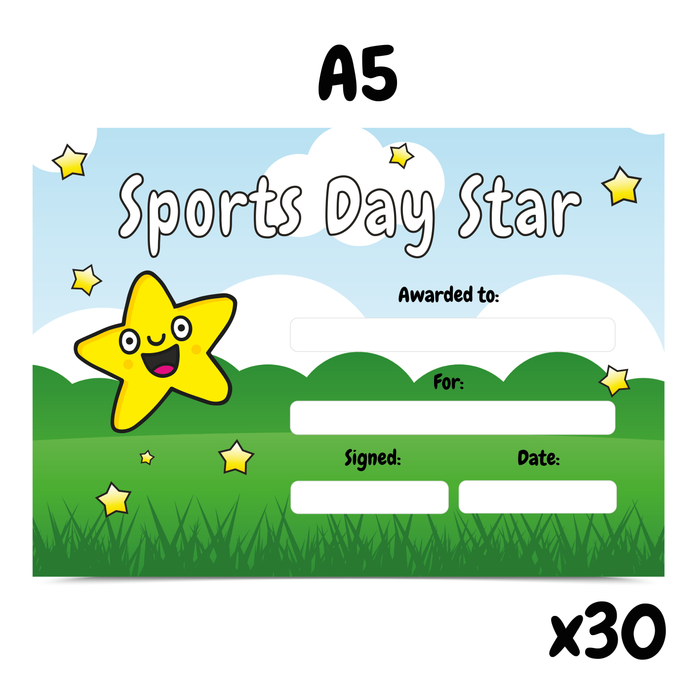 30 Sports Day Star Reward Certificates (A5)