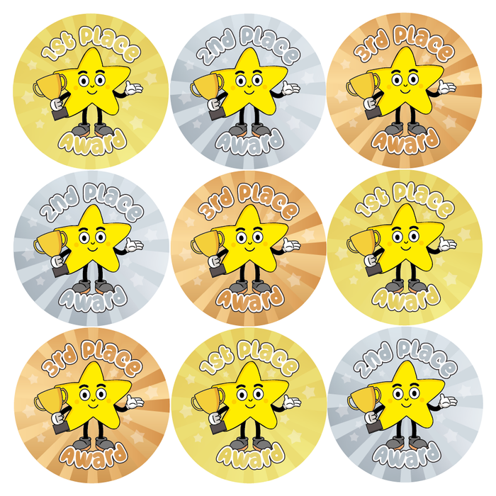 1st, 2nd, 3rd Place Sports Day Star Reward Stickers