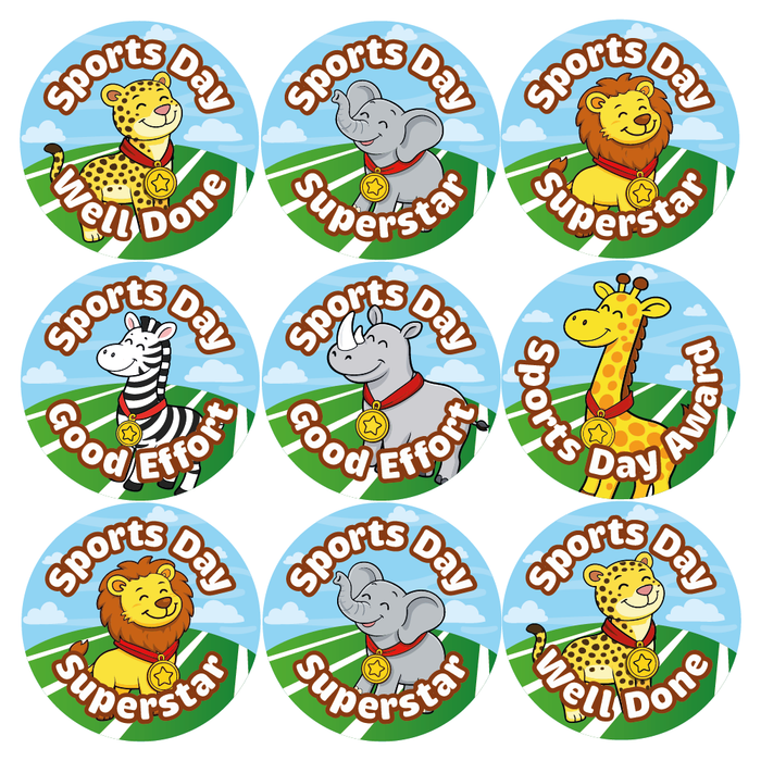 48 Sports Day Reward Stickers - Safari Animals