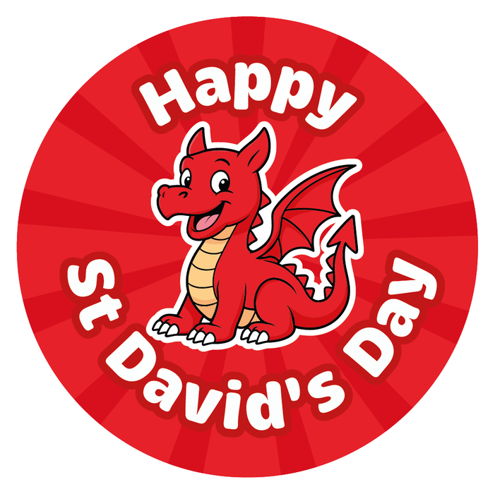 144 Happy St David's Day Welsh Dragon Stickers for Crafts, Party Bags and Sweet Cones 30mm