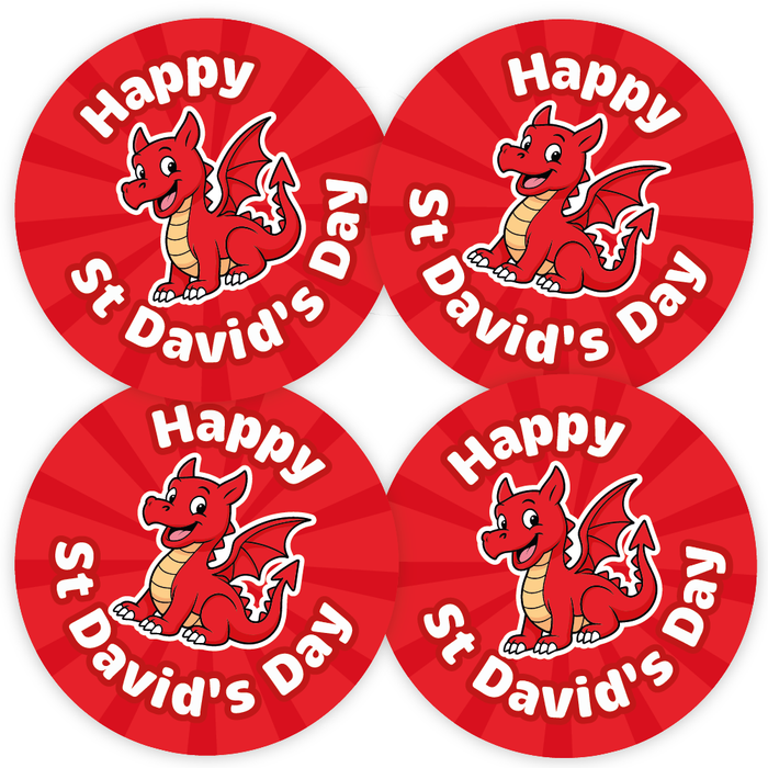144 Happy St David's Day Welsh Dragon Stickers for Crafts, Party Bags and Sweet Cones 30mm