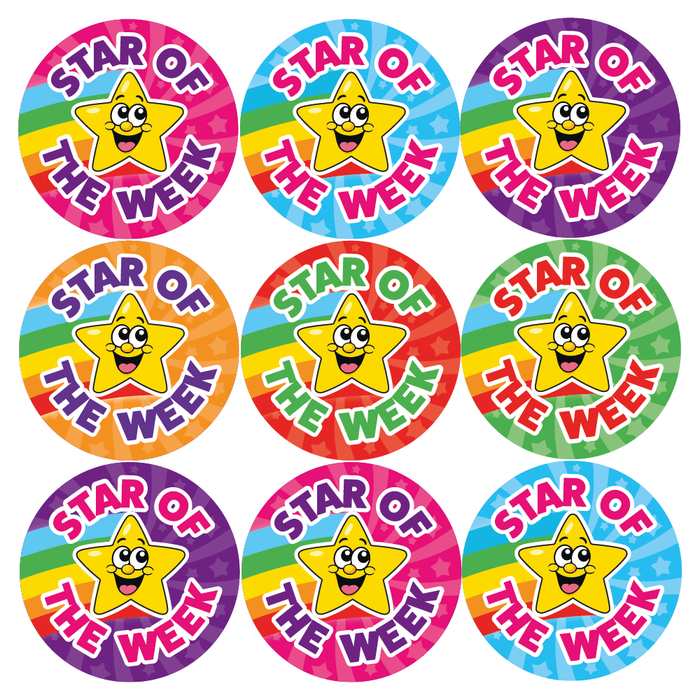 144 Star of the Week Superstar Rainbow Reward Stickers for School Teachers and Parents 30mm