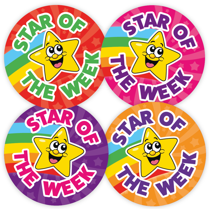 144 Star of the Week Superstar Rainbow Reward Stickers for School Teachers and Parents 30mm