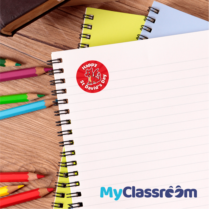 144 Happy St David's Day Welsh Dragon Stickers for Crafts, Party Bags and Sweet Cones 30mm