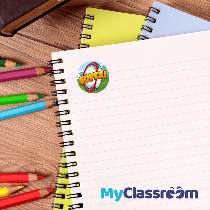 144 Rugby Ball Praise Words Reward Stickers for PE Teachers and Rugby Coaches 30mm