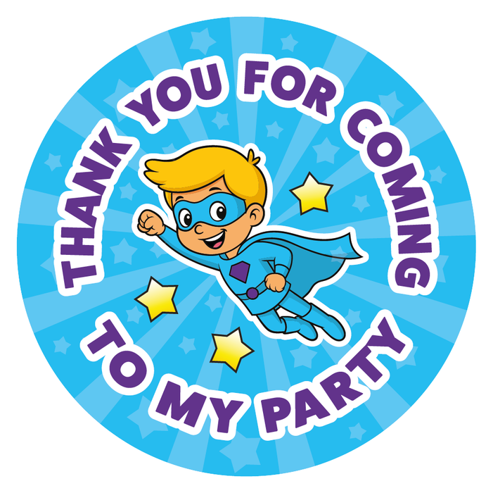 Superhero Thank You for Coming to My Party Stickers