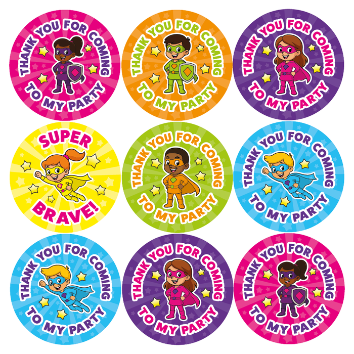 Superhero Thank You for Coming to My Party Stickers