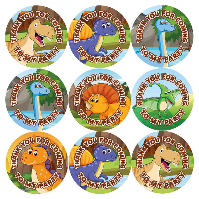 Dinosaur Thank You for Coming to My Party Stickers