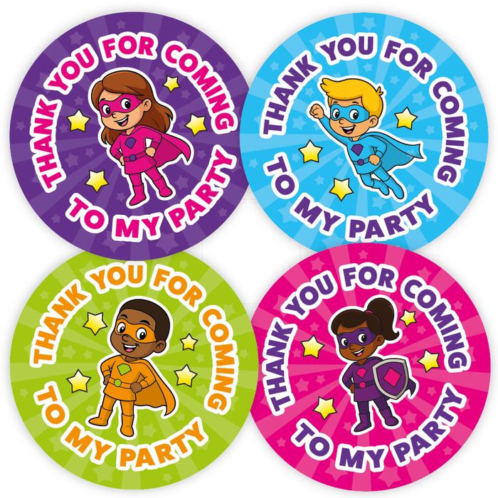 Superhero Thank You for Coming to My Party Stickers