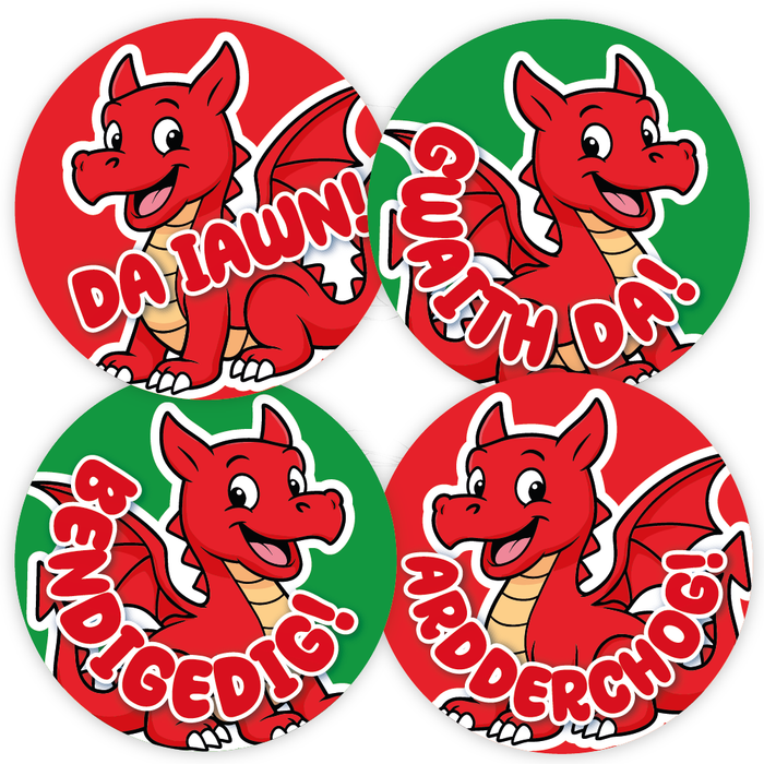 144 Welsh Dragon Praise Words Reward Stickers 30mm Reward Stickers for School Teachers, Parents and Nursery