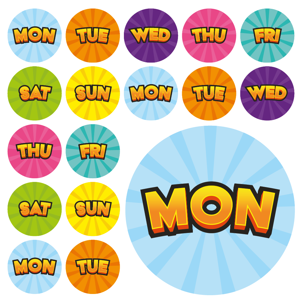 Language Week Stickers 900 Mini Days Of The Week Planner Stickers 10mm — MyClassroom
