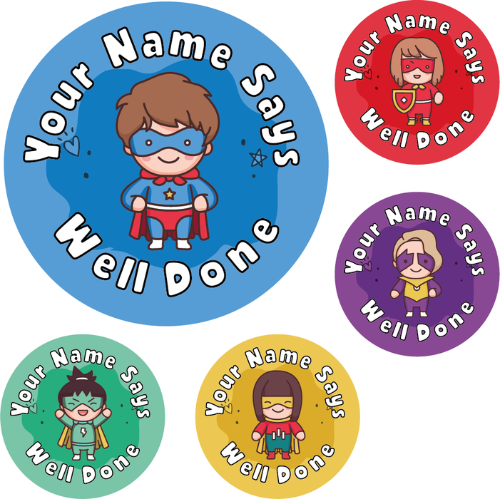 Personalised Superhero boy and girl reward stickers
